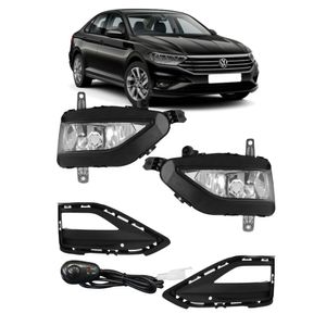 Kit Farol Auxiliar Jetta 19/20 Moldura Preta Botao Alternativo Colante