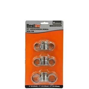 Kit 6 Com Abracadeiras Rosca Sem Fim Inox Reforcada