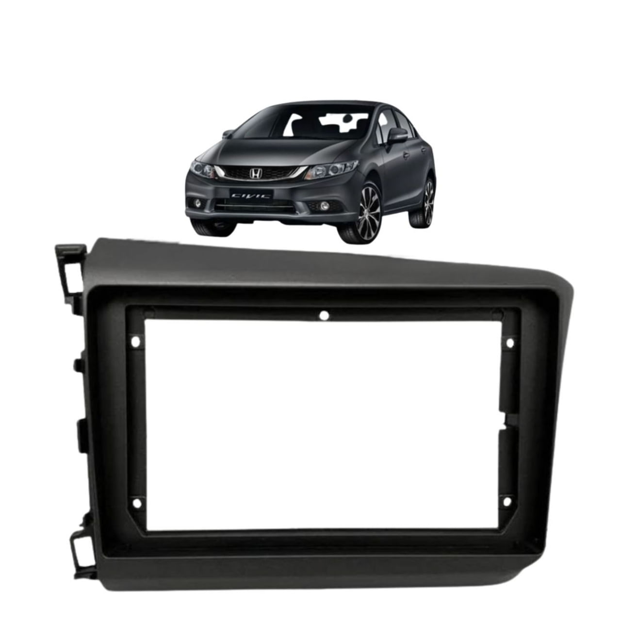 Moldura 2 Din Civic 2012 A 2016 9 E 7 Polegadas Grafite - Fuscão Preto